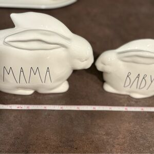 Rae Dunn White Ceramic Mama and Baby Bunny Set